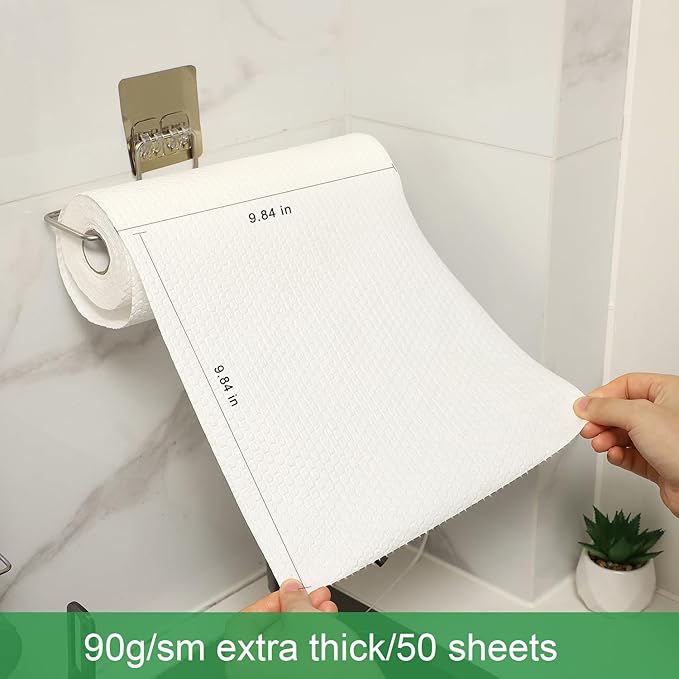 S.T.D Reusable Kitchen Dishcloth – Suitable for Home, Gatherings Cleaning, Washable Multi-Purpose Cleaning Cloths, Self-Adhesive Hooks – 2 Rolls 100 Sheets （White）