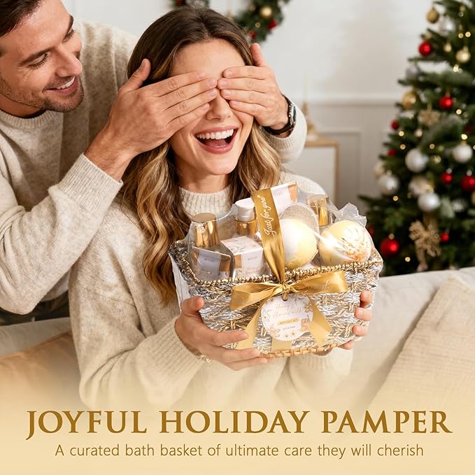 Christmas Birthday Gifts for Women, Honey & Almond Milk Relaxing Spa Gift Baskets for Women Self Care Package Bath Gift Set, Home Bath and Body Kit Pamper Gifts for Womens Mom Her Friends Sister Wife