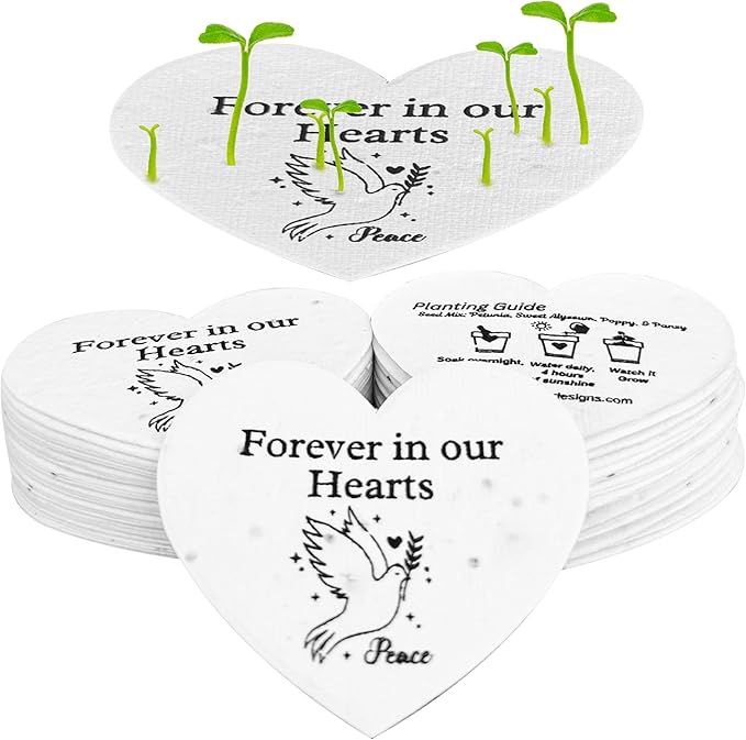 50 Plantable Seed Paper Funeral Favors for Guests - Handmade Seed Cards with Wildflower Seeds for Celebration of Life Events , Memorial Gifts, and Sympathy Cards -2.5 inch x 2 inch