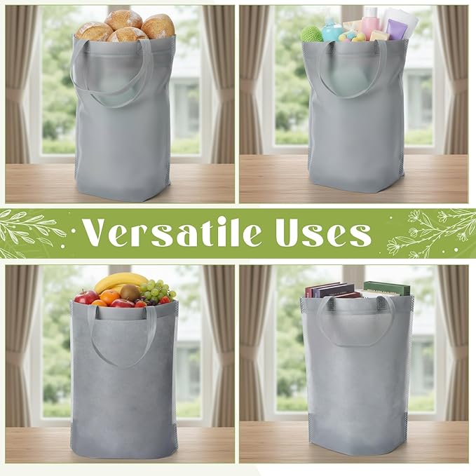 Windyun Reusable Grocery Bags Large Non Woven Shopping Bags with Handle Foldable Portable Tote Carryall Bulk 11.8x6x13.8 Inch