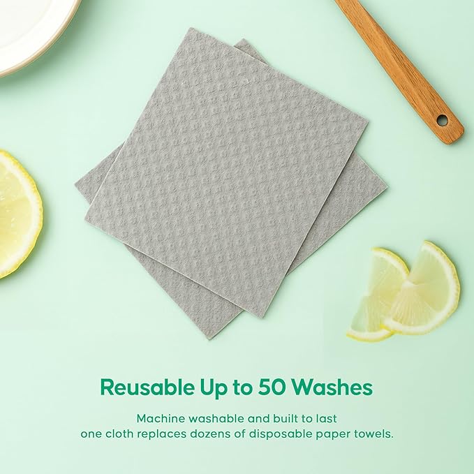 Organic Origin Swedish Dishcloths 12 Pack - Reusable Paper Towel Replacement Kitchen Towels - Machine Washable Cellulose Sponge Cloths - Biodegradable Dish Rags Ultra Absorbent Natural