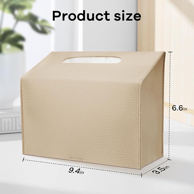 Tissue Box Cover Holder Compatible with Kleenex Disposable Paper Hand Towels, Leather Paper Towel Dispenser for Tabletop, Bathroom, Car, Office (Beige-2 Pack)