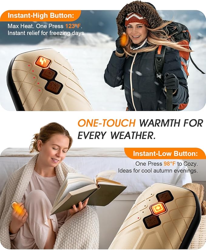 AI Hand Warmers Rechargeable 2 Pack - 6000mAh Electric Hand Warmer with LED Lights, 5-Temp Smart Control, Portable Pocket Heater, Gifts for Christmas, Outdoor, Hunting, Golf, Camping Accessories
