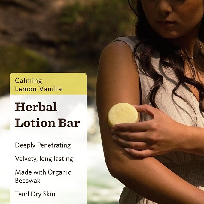Moon Valley Organics Herbal Lotion Bar in Lemon Vanilla, Moon Melt Bar, Calendula and Comfrey, Beeswax, Heal and Restore Chapped Skin, Soothing