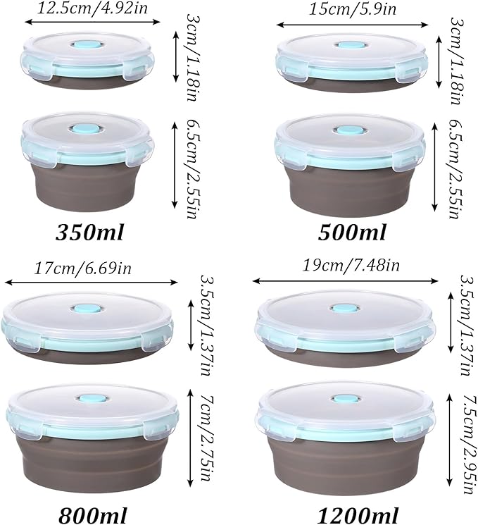 4 PCS Collapsible Bowls with Lids Silicone Collapsible Mixing Bowls for Camping Portable Salad Bowl Food Storage Containers for Hiking, Camping, Travel 12/17/27/40oz