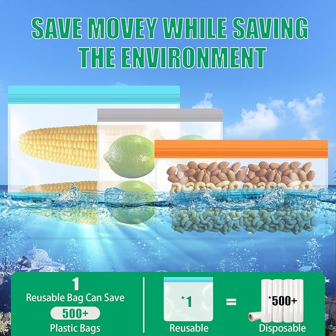 10 Pack Leakproof Reusable Freezer Bags, BPA Free Food Storage Bags, Salad Fruit, Vegetables, Traval, Home Organization Dishwasher Safe - 3 Gallon 3 Snack 4 Sandwich Bags