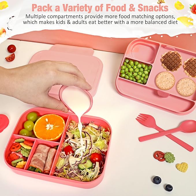 Caperci Bento Lunch Box for Adults - Stackable Leakproof 47oz Lunch Containers for Adults with Sauce Container - Idea for Office, On-the-go, Microwave/Dishwasher Safe, BPA Free (Pink)
