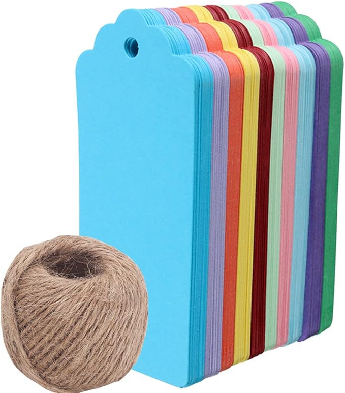 WARMBUY Colorful Gift Tags with Jute Twine, 200Pcs