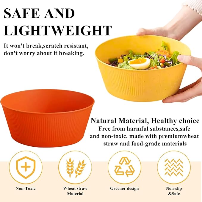 Old Tjikko Wheat Straw Bowls, Set of 6 Large unbreakable bowls, 100% BPA-Free Wheat Straw Fiber Snack Bowl, Stackable Large Bowl for Christmas Parties, Microwave Sup