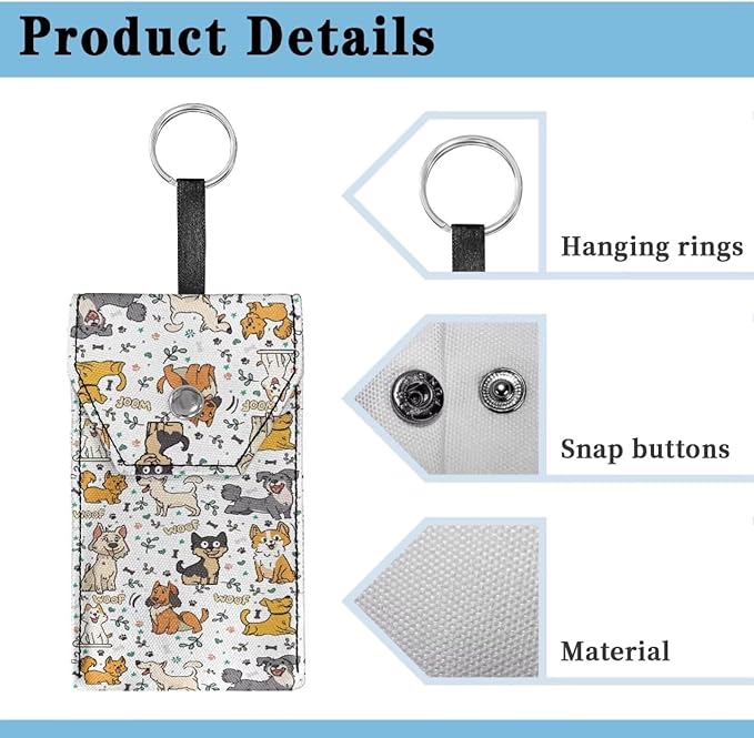 Purse Tissue Packs Tissue Holder with Hanging Rope Portable Pocket Tissue Holder Snap Button Enclosed Travel Tissue Packs for Coins Keys Cute Dog