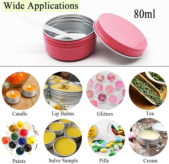 10pack 80ml Aluminum Tin, 80 Gram Pink Container Leak Proof Cosmetic Jars, 80g Small Makeup Round Screw Lids Pot for Cosmetic, Salves, Lip Balms, Toner, Cream, Paint, Candle, Tea, Beads, Wax