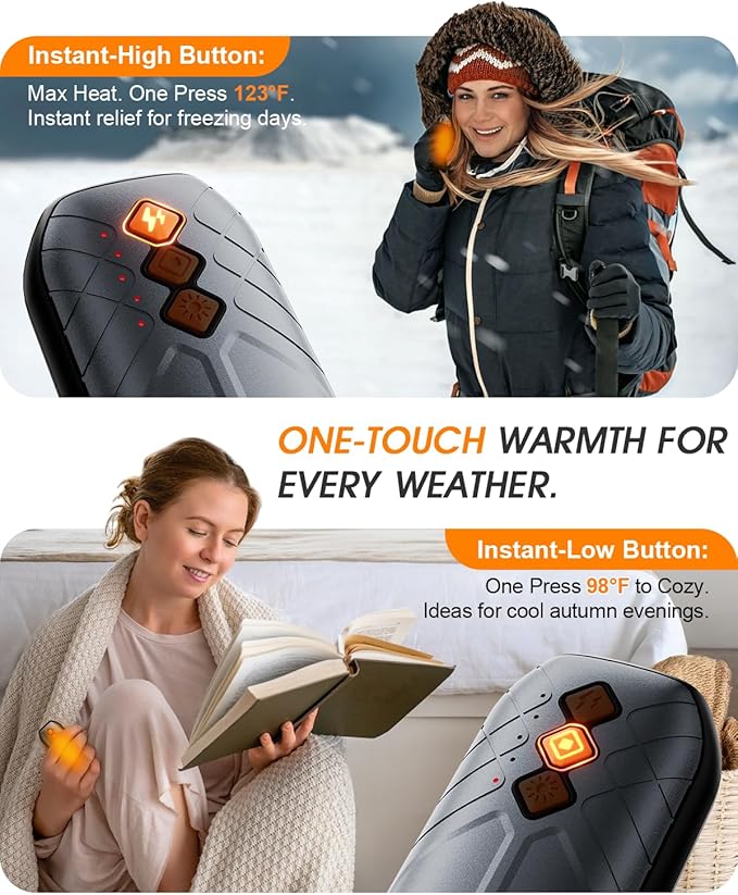 AI Hand Warmers Rechargeable 2 Pack - 6000mAh Electric Hand Warmer with LED Lights, 5-Temp Smart Control, Portable Pocket Heater, Gifts for Christmas, Outdoor, Hunting, Golf, Camping Accessories