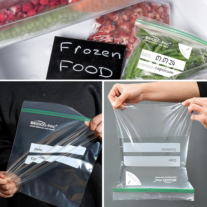 Gallon Food Storage Freezer Bags, 500 Count | Double Zipper | 10.5" * 10.7", Freshness Easy Open Reclosable Clear Plastic Bags