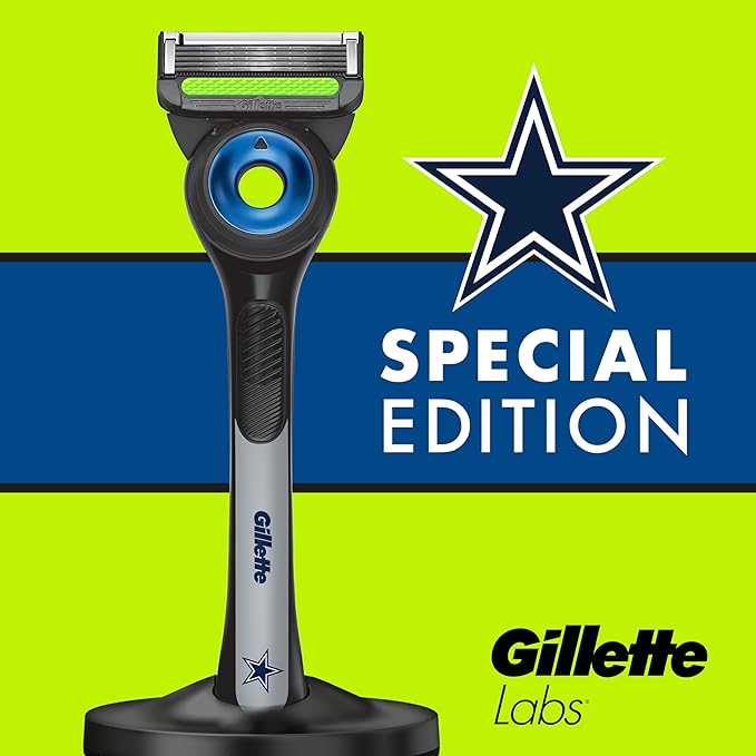 Gillette Labs Special NFL Cowboys Edition Shaving Razor for Men - 1 Handle, 4 Razor Blade Refills & Magnetic Stand, Holiday Gifts for Men, GilletteLabs with Exfoliating Bar