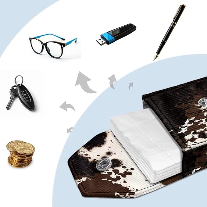 Tissue Pouch Travel Bag, Cow Print Hanging Rope Fashionable Paper Holder Tissues Purse Pocket for Tissue Coins