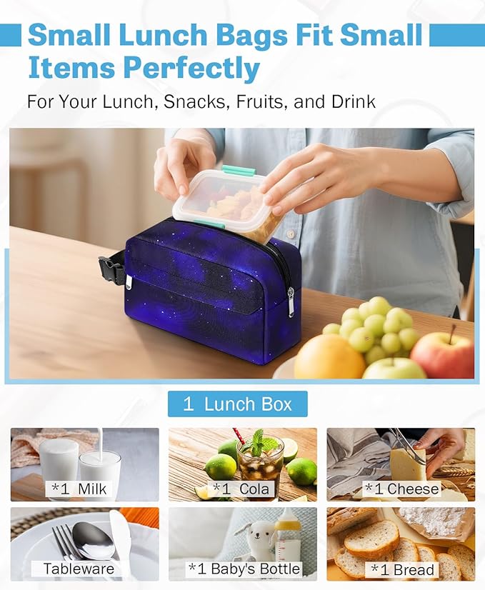 Small Insulated Snack Bag Lunch Box,Collapsible Reusable Small Lunch Bag with Snap Buckle Handle for Beach Travel Picnic,Starlit Sky 5-Can(3L)