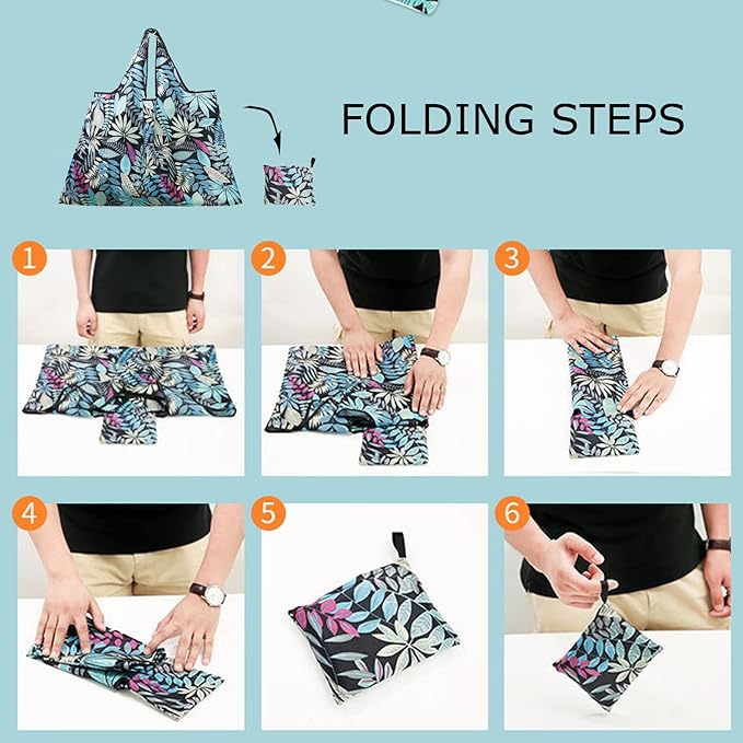 6 Packs Oxford Cloth Reusable Grocery Bags Cute Foldable Washable Grocery Bags Lightweight Shopping Tote Bags