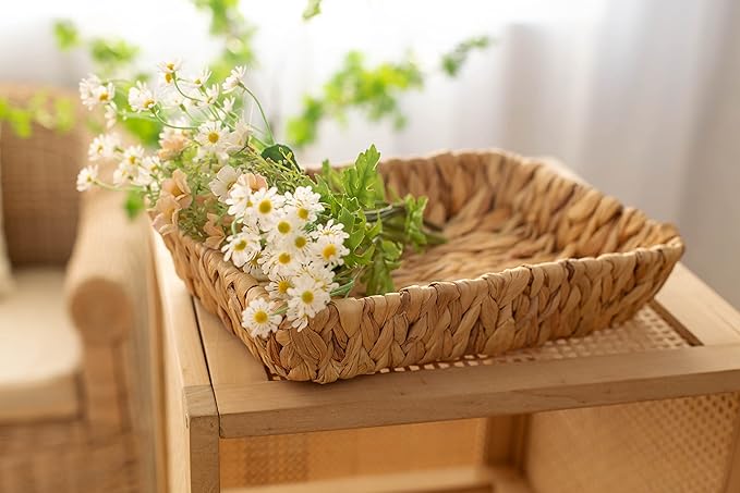 Hand-Woven Large Storage Baskets, Water Hyacinth Wicker Baskets for Organizing,Woven Baskets, Organizer, Natural Container，13.38” x 9.5” x 2.75”