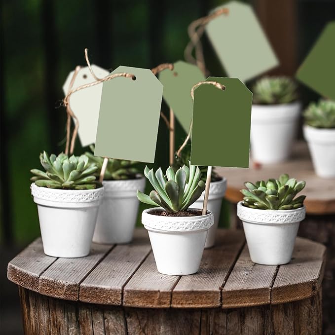 Whaline 120Pcs Sage Green Paper Gift Tags Gradient Green Hanging Labels with Hemp Ropes 4 Colors Blank Paper Tags for Wedding Birthday Holiday DIY Art Craft Supplies, 3 x 2 Inch