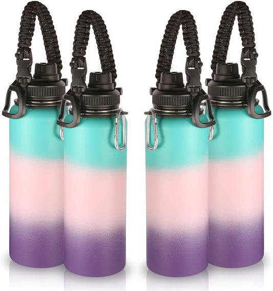 Volhoply Insulated Water Bottles Bulk 4 Pack, 40 oz Reusable Stainless Steel Sports Bottle with Paracord Handle & Spout Lid,Double Wall Metal Travel Water Flask with Wide Mouth(Gradient Color,4 Set)