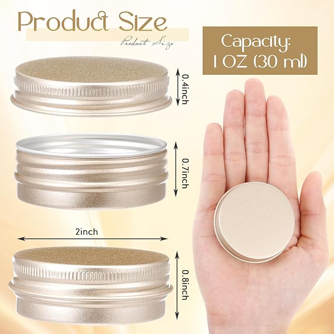Patelai 64 Pieces Lip Balm Tin Containers Screw Top Round Tin Cans Aluminum Jar with Screw Lid, Empty Bottle Travel Cosmetic Sample Container for DIY(1 oz,Champagne)