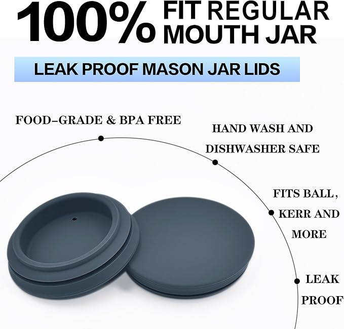 Regular Mouth Mason Jar Lids - 2.75 Inch Canning Lids Fit for All Regular Mouth Mason Jars,Food Grade Silicone Mason Jar Caps,Dishwasher Safe,Leak Proof Reusable Lids,3 Pack (Grey-3 Pack)