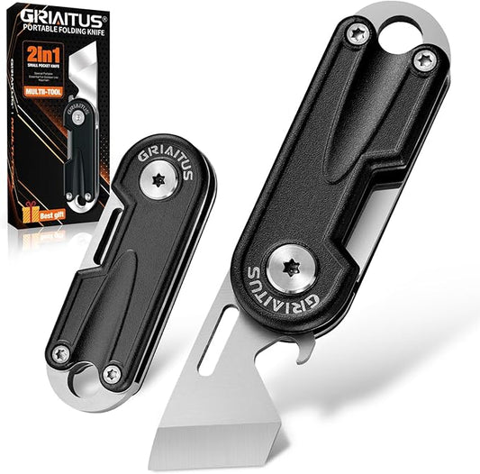 Multitool Pocket Knife Gifts for Men Dad, Stocking Stuffers for Men, EDC Folding Knives, Small Multitool with Bottle Opener Mini Keychain Tool, Camping, Hiking, Fishing Everyday Carry (Black)