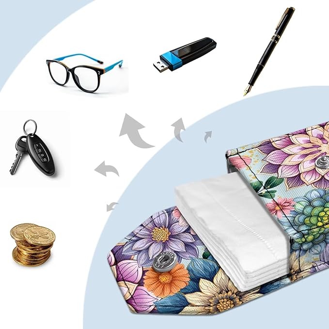 Tissues Purse Pocket Colorful Mandala Flower Purse Tissue Packs Snap Button Enclosed Canvas Portable Tissue Holder for Travel Daily Outgoing