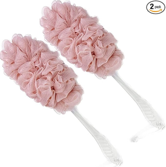 PPHAO - Back Loofah on a Stick for Men - Bath Brush Long Handle for Shower Elderly - Loofah Sponge for Women - Plastic Loofah - Bath Body Brush - Pink Loofah - 2Pack