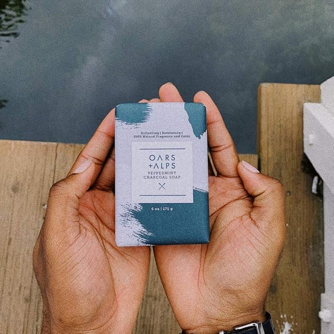 Oars + Alps Peppermint Charcoal Exfoliating Bar Soap for Men, Deep Cleaning & Exfoliating Soap, Made with Clean Ingredients, All Skin Types, Cruelty Free, Paraben Free, Travel Size, 3pk, 6oz