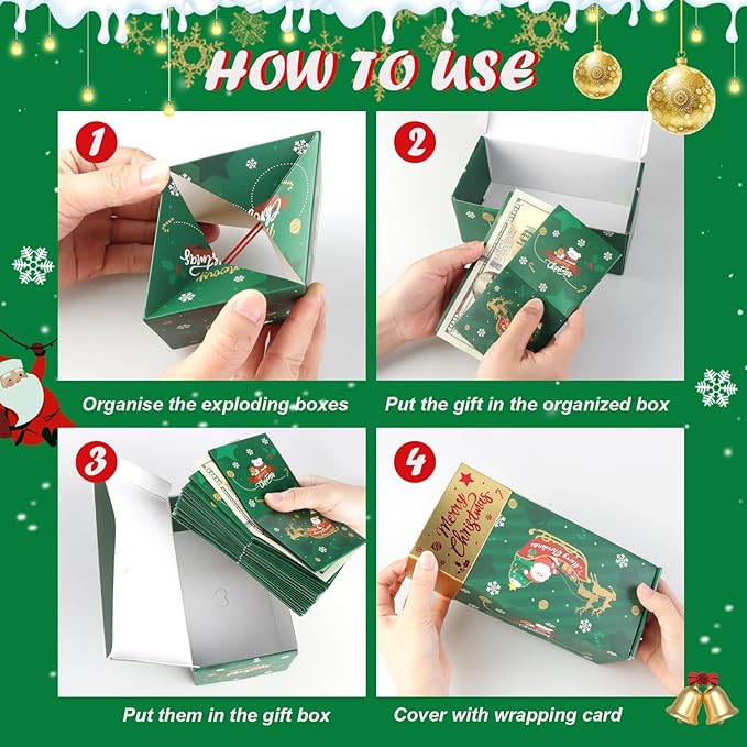 CSMGY Surprise Box Gift for Money, Christmas Surprise Gift Box Explosion, Folding Bouncing Gift Box for Christmas Birthday Anniversary, 12 Bounces Boxes (Green)