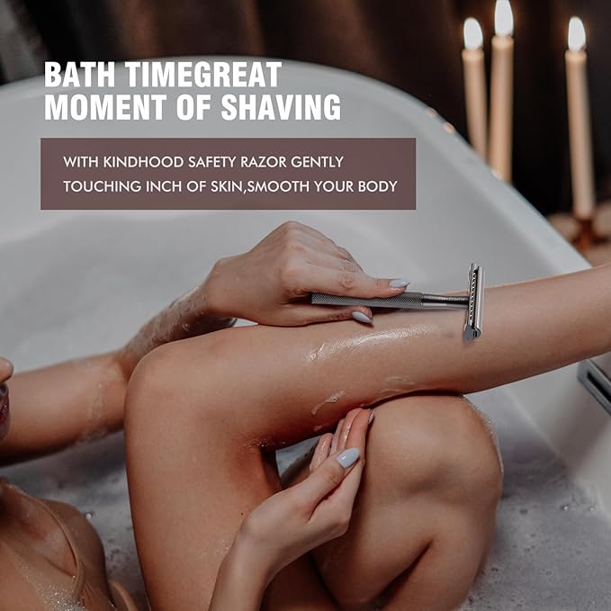 KINGHOOD Safety Razor - One Blade, Metal, Reusable, Double Edge, Closed Comb, Brass, Black