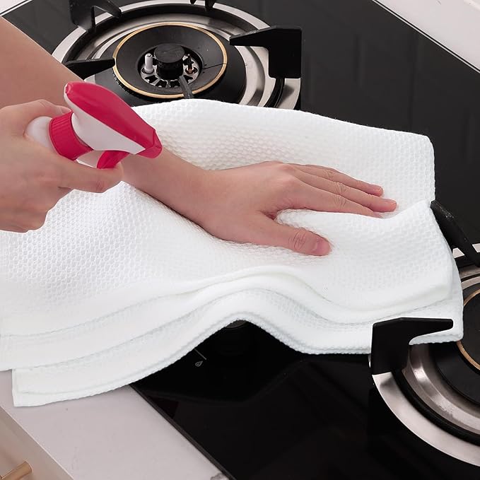 Homaxy 100% Cotton Waffle Weave Kitchen Dish Towels, Ultra Soft Absorbent Quick Drying Cleaning Towel, 20x28 Inches, 6-Pack, White