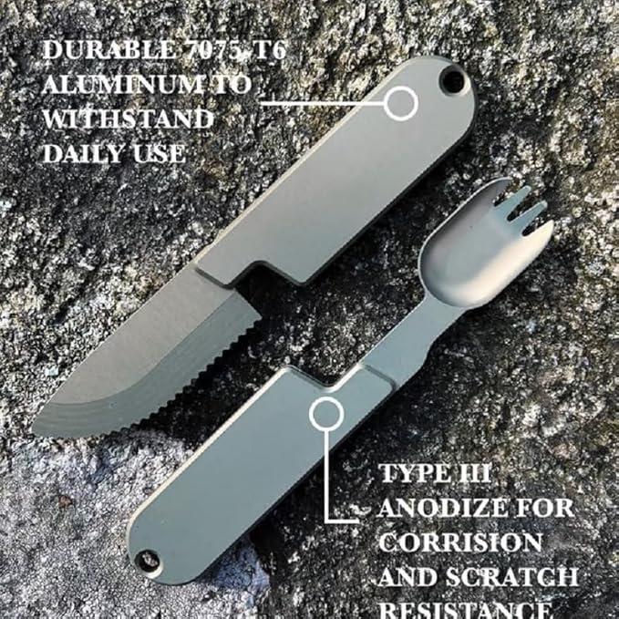 2 in 1 cutlery,Camping Eating Utensils Set Detachable Pocket Wilderness Fork and Spoon Tool,Multifunction Practical Tableware for Travel,Hiking,Wilderness，Equipped with cutlery protection bag(1Set)