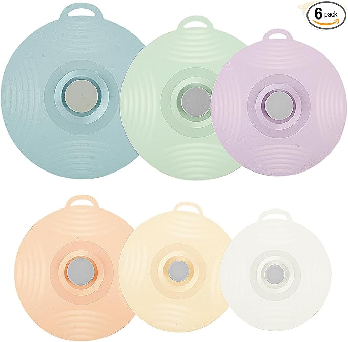 6 Pcs Microwave Splatter Covers with 6 Sizes, Heat Resistant Silicone Lids for Bowl, Reusable Pot Lids, Dishwasher Safe Suction Seal Covers for Cups Pots, Oven Fridge Pans, Skillets, Stove Top