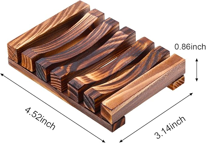 Honoson 5 Pieces Wooden Soap Dish Holder Tray Wood Bar Soap Holder Tray Self Draining Saver for Shower Bathroom Kitchen