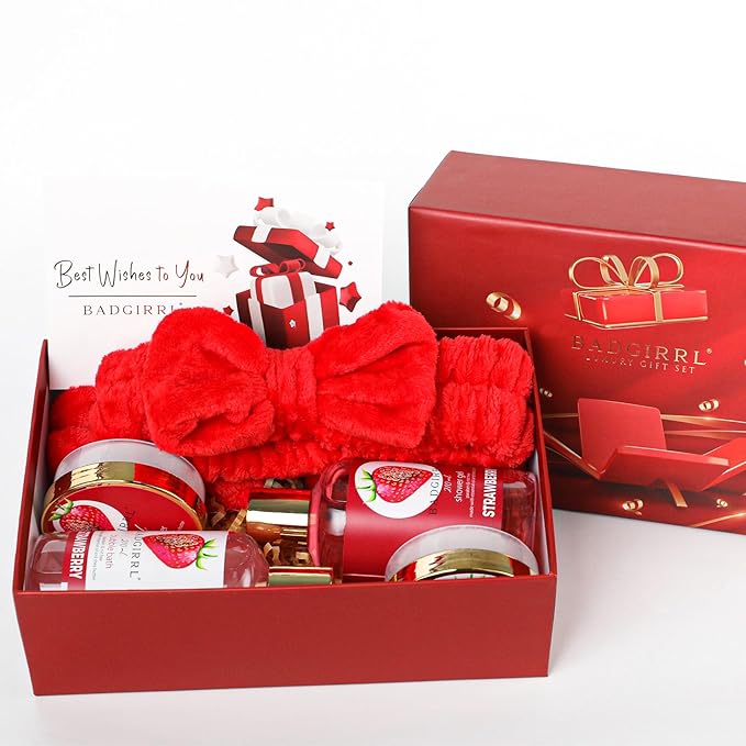 9pcs Spa Gift Set for Women Christmas Gifts - Strawberry Bath and Body Gift Set for Mom Mothers Day, Gift for Girls, Bath Gift Set for Her, Birthday Gift for Mom Her, Gift Sets for Women
