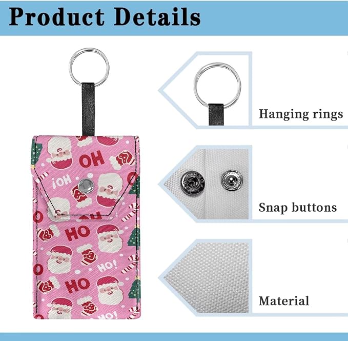 Pink Santa Claus Print Purse Tissue Holder Portable Pocket Tissue Holder for Coin Keys Tissues with Hanging Rope for Daily Christmas in July Snap Button Enclosed