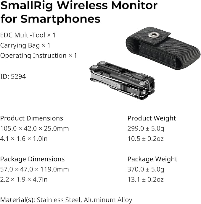 SmallRig 16-in-1 EDC Multitool, Compact Aluminum Multi Tool with Pliers, Scissors, Screwdrivers, Wrenches, Ruler, Portable Folding Tool Kit for Photography, Filmmaking, Camera, Outdoor, Daily Use-5294