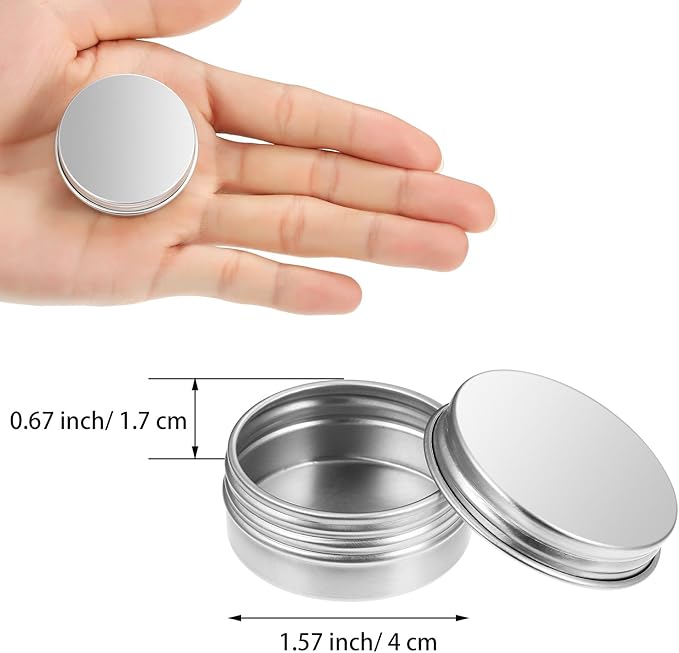 TecUnite 1/2 oz Metal Tins with Lids Mini Tin Containers Aluminum Small Round Cans Silver Screw Top(48 Pack)