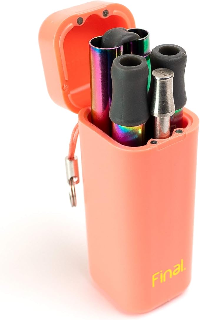 FinalStraw Collapsible, Reusable, Metal Straw | Travel Case, Cleaning Tool | Easy to Clean | Stainless Steel and 100% Silicon Tips | Eco-Friendly | Healthy Coral Case, Rainbow Stainless Steel