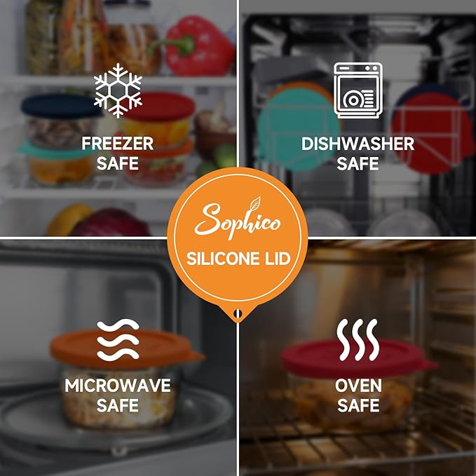 Sophico 4 Cup Round Silicone Storage Cover Lids Replacement for Anchor Hocking and Pyrex 7201-PC Glass Bowls (Container not Included) (Orange-2 Pack)