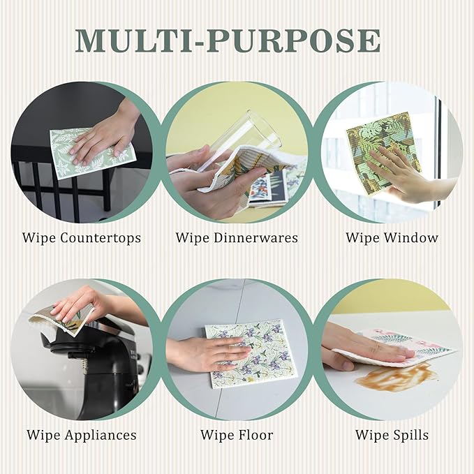 YoulerTex Swedish Dishcloths Dish Towels Set: 6 Packs Cellulose Sponge Cloths Reusable Cleaning Cloths for Kitchen Absorbent Reusable Paper Towels Dish Cloth Non-Scratch No Odor (Animal)