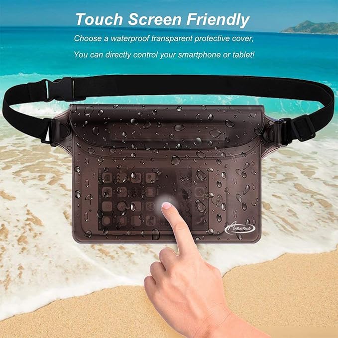AiRunTech Waterproof Fanny Pack, Beach Cruise Vacation Essentials, Waterproof Pouch Protect Phone Passport Valuables Dry Safety, Paddle Board Kayaking Boating Swimming Accessories-2 Pack（Gray + Black）