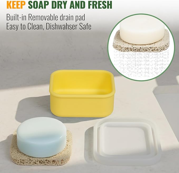Shampoo Bar Travel Case with Draining Pad | Leakproof Silicone Small Travel Soap Case | Ultra-Compact for Gym, Camping, Business Trip (Butter Yellow)