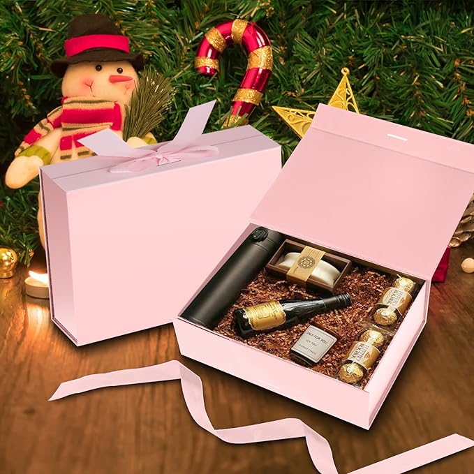 DaiJoob Large Pink Gift Box with Lid for Presents 13x9x4 Inch with Ribbon and Magnetic Closure (Pack of 1)