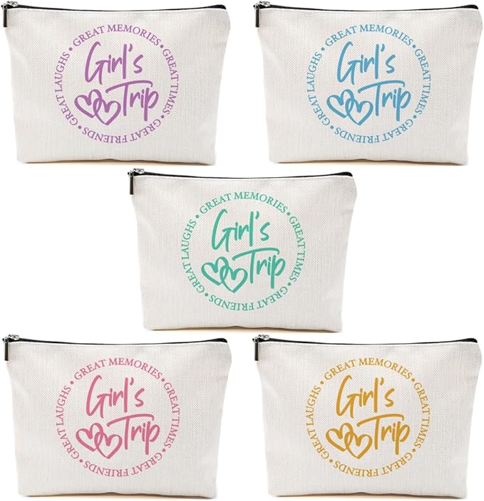 5 Pcs Girls Trip Gifts Favors, Girls Weekend Gifts Makeup Bag, Bestie Gifts Weekend Bag Travel Gifts Vacation Cosmetic Bag, Friendship Gifts for Women Friends, Graduation Wedding Gifts Toiletry Bag