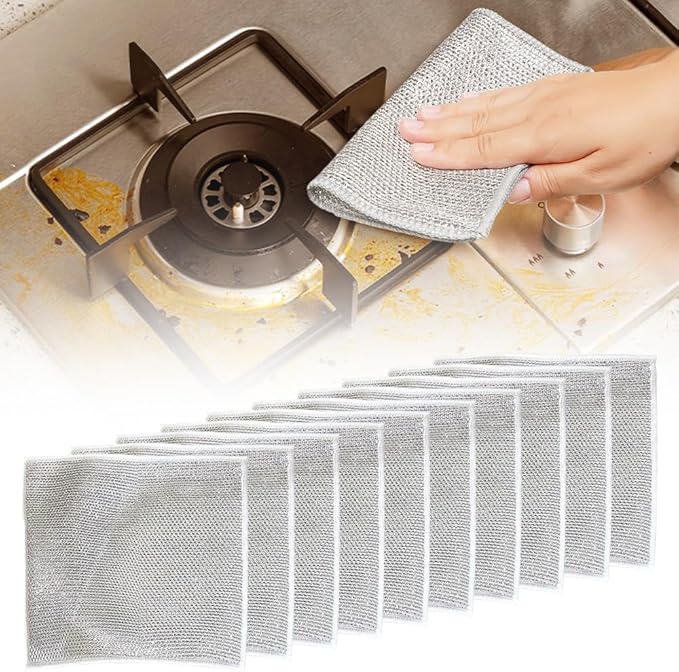 Multipurpose Wire Dish Rags, Premium Scrubbing Non-Scratch Wire Dishcloths for Dishes, Sinks (10)