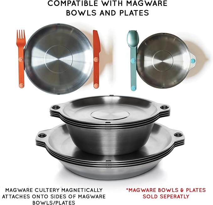 FULL WINDSOR - MAGWARE Magnetic Camping Cutlery Set - Travel Utensils for Camping, Cooking, and Outdoor Dining - Knife, Fork & Spoon - Portable Silverware with Pouch - Green (3 PCS)