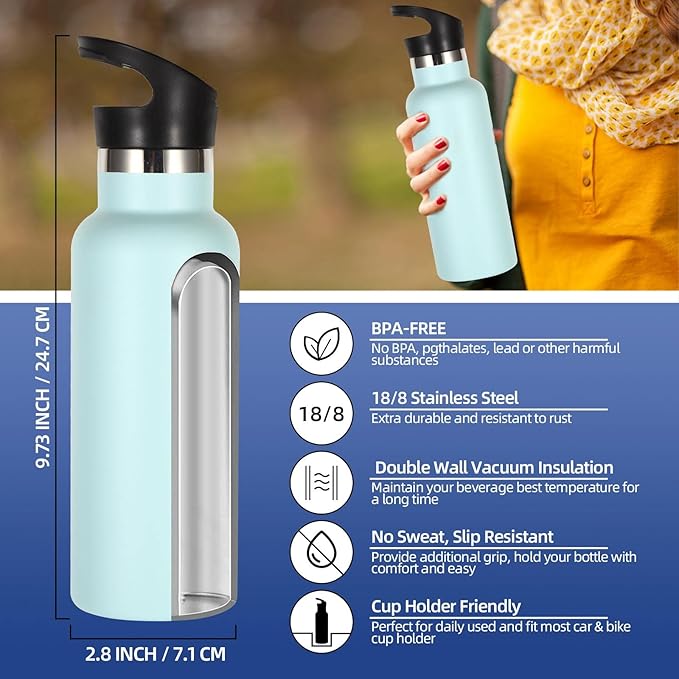 Volhoply 17oz Insulated Water Bottle Bulk 2 Pack,Stainless Steel Kids Water Bottles with Straw Lid,Double Wall Vacuum Metal Water Bottle,Reusable Sports School Flask Keep Hot & Cold (Fog,2 Set)